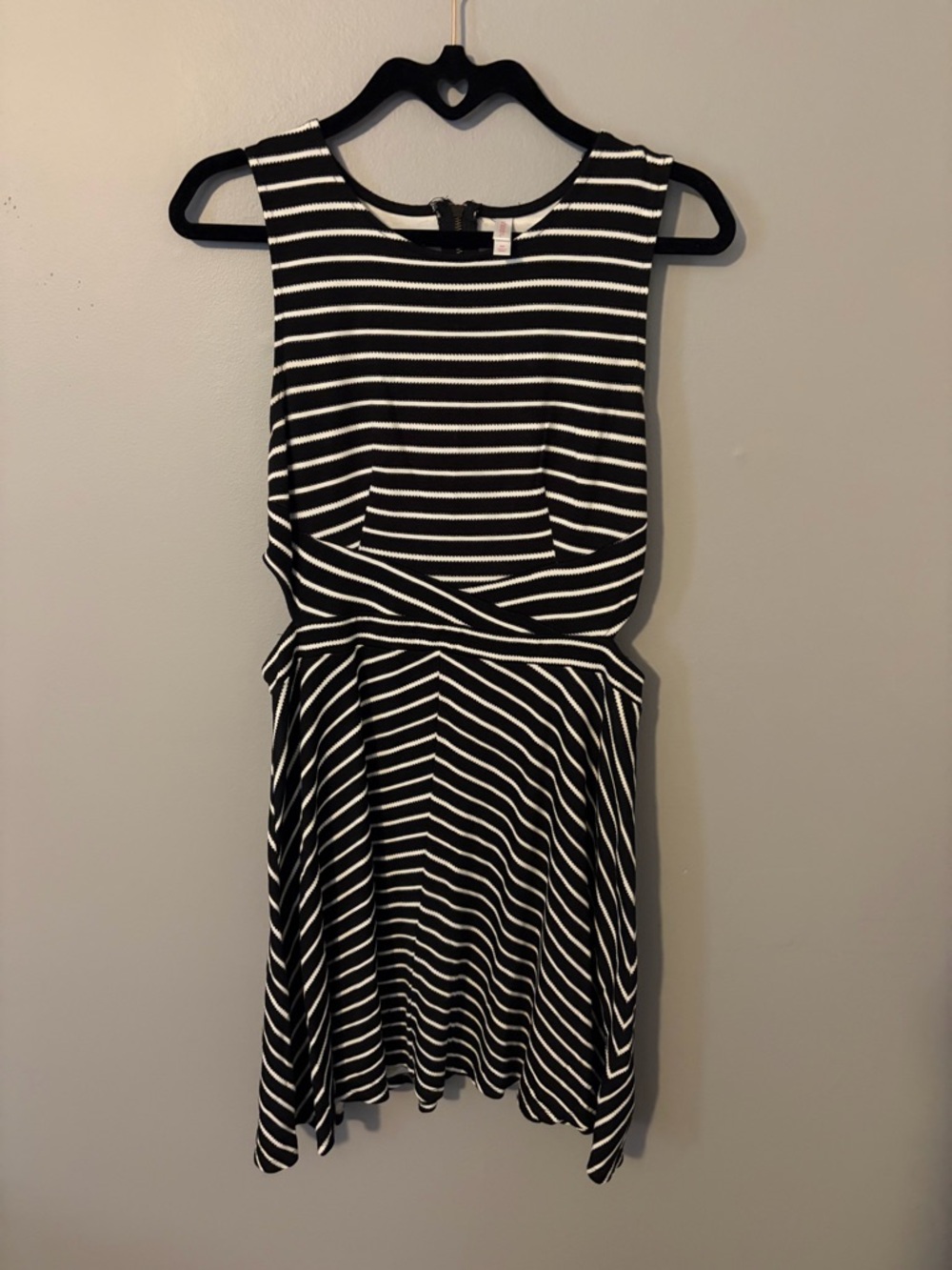 Black & White Striped Sleeveless Fit-and-Flare Dress with cut outs on the side